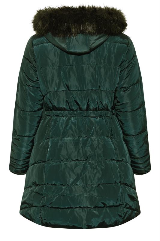 Plus Size Forest Green Panelled Puffer Midi Coat | Yours Clothing 8