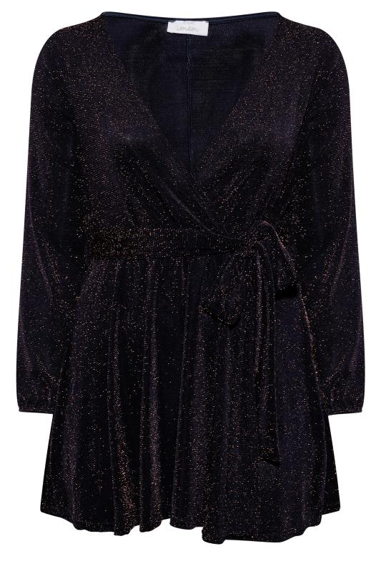 YOURS LONDON Plus Size Navy Blue Glitter Wrap Top | Yours Clothing 6