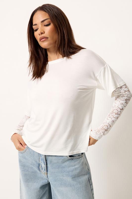  PixieGirl Petite White Long Sleeve Lace T-Shirt