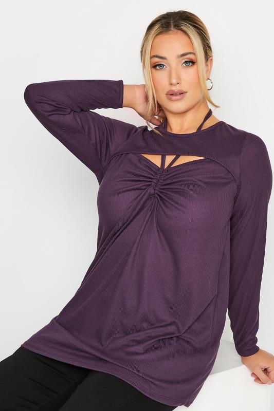 LIMITED COLLECTION Plus Size Purple Cut Out Tie Detail Top | Yours Clothing 4
