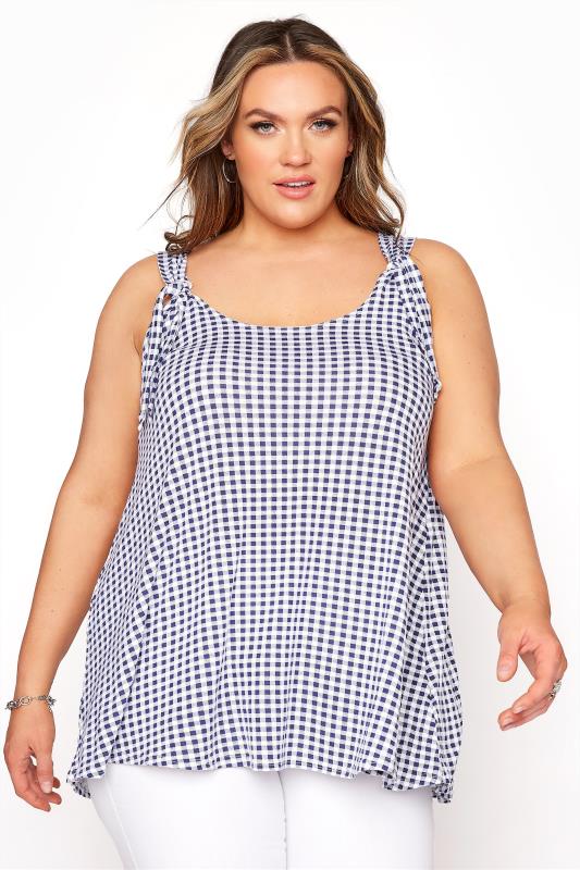 LIMITED COLLECTION Blue Gingham Tie Shoulder Top_A.jpg