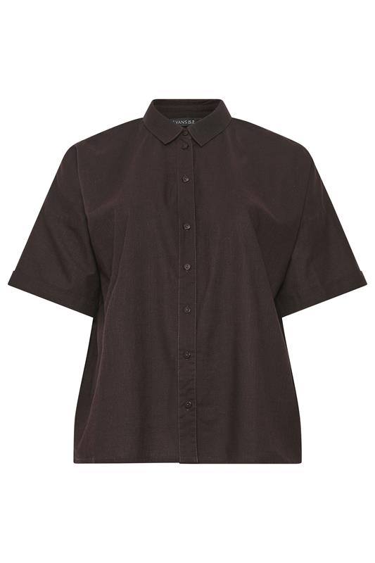 EVANS Plus Size Brown Cotton Boxy Collard Shirt | Evans  5