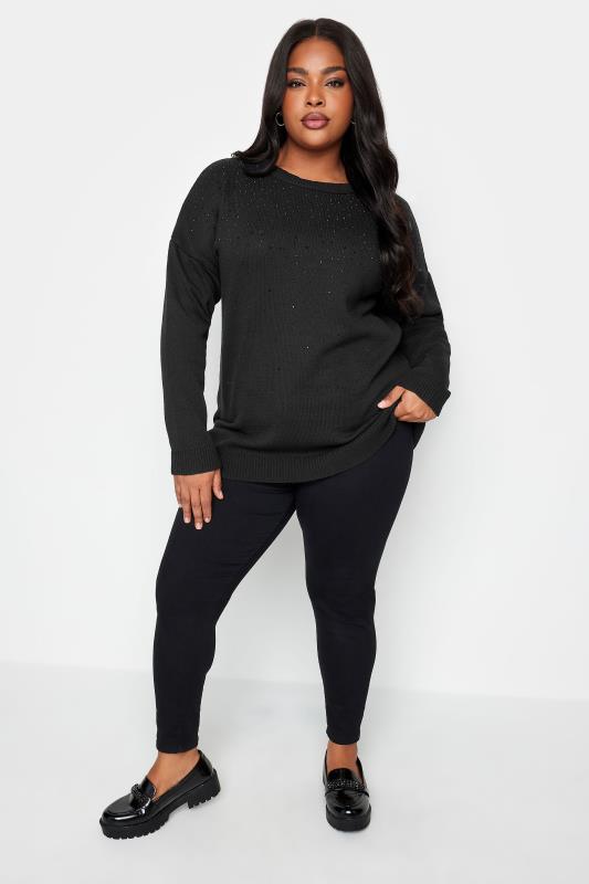 YOURS Plus Size Black Embellished Knitted Jumper | Yours Clothing 2