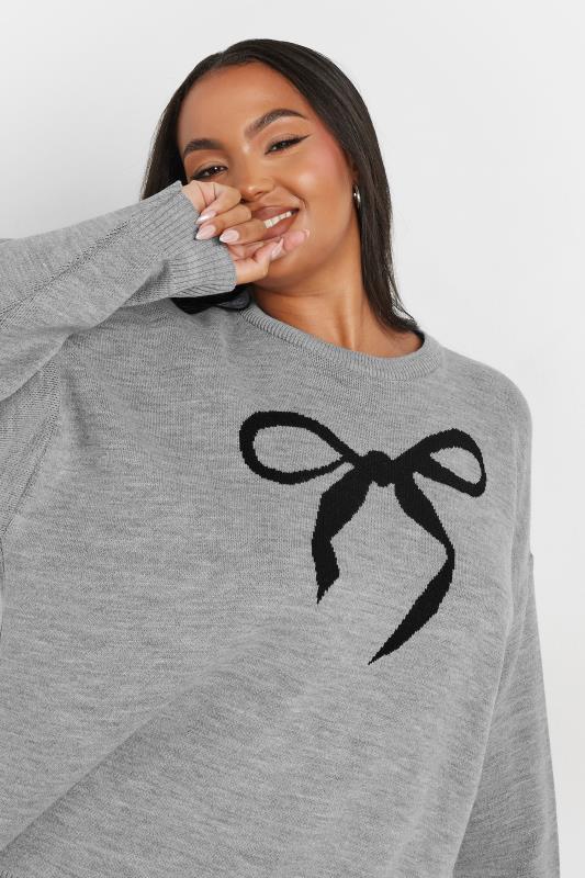 YOURS Plus Size Grey Bow Knitted Jumper | Yours Clothing 4