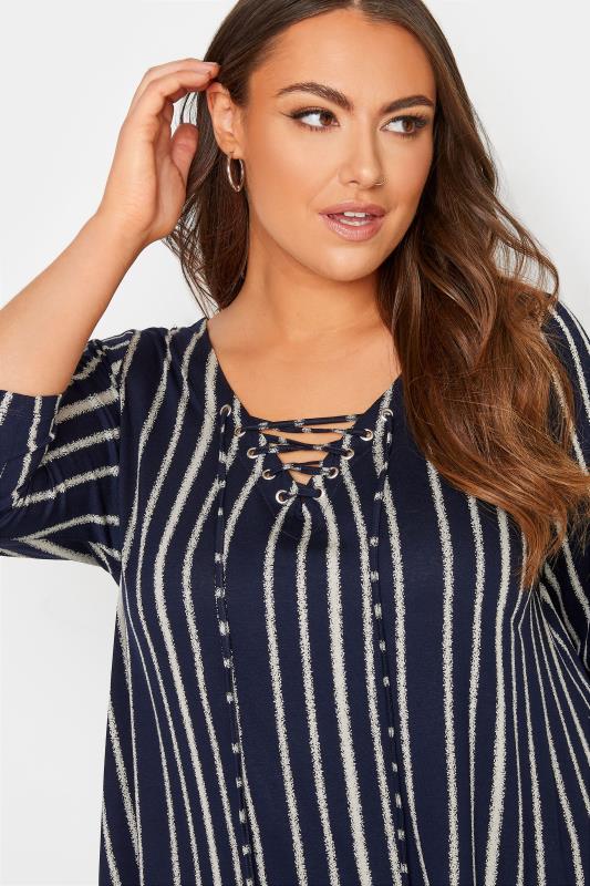 Plus Size Navy Blue Eyelet Detail Top | Yours Clothing 4