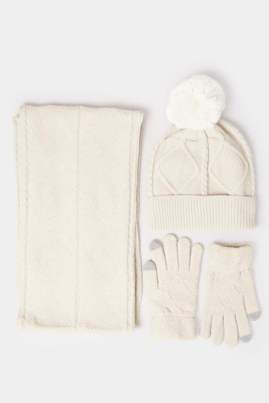 Cream Cable Knit Scarf Hat & Gloves Set 2