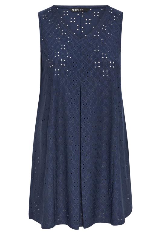 YOURS Plus Size Navy Blue Broderie Anglaise Swing Vest Top | Yours Clothing 5