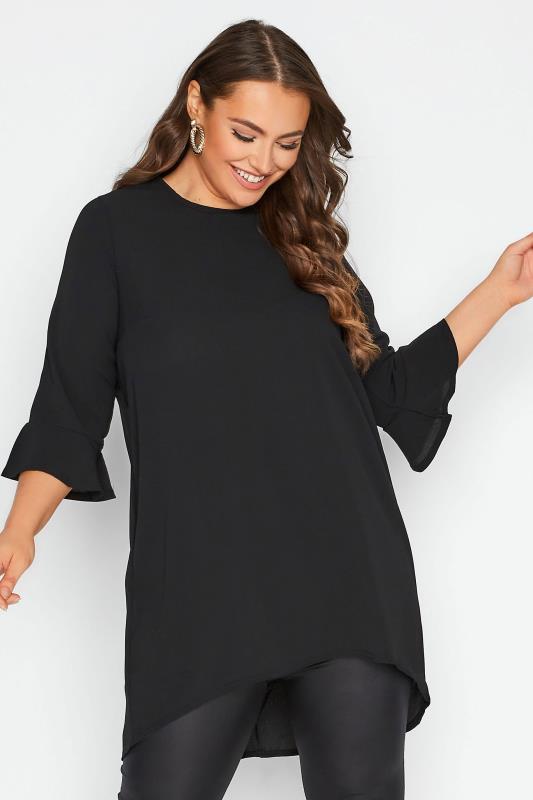  Tallas Grandes YOURS LONDON Curve Black Flute Sleeve Tunic Top