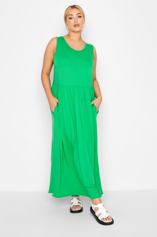 LIMITED COLLECTION Curve Bright Green Sleeveless Pocket Maxi Dress 2