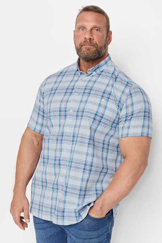  Grande Taille D555 Big & Tall Light Blue Check Print Short Sleeve Shirt