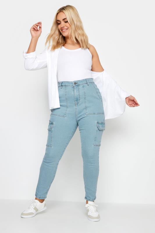 YOURS Plus Size Blue Cargo AVA Jeans | Yours Clothing 6