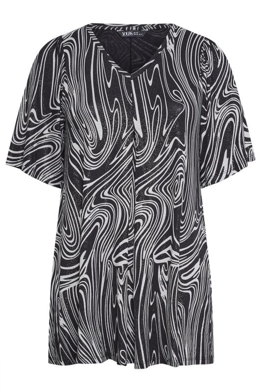 YOURS Plus Size Black Foil Swirl Print Pleat Front Swing Top | Yours Clothing 5