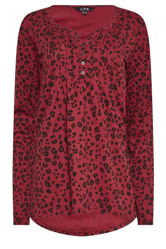 LTS Tall Red Leopard Print Long Sleeve Henley Top | Long Tall Sally 6