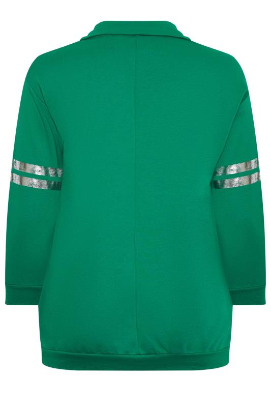 YOURS Plus Size Green 'Brooklyn' Varsity Half Zip Sweatshirt | Yours Clothing 7