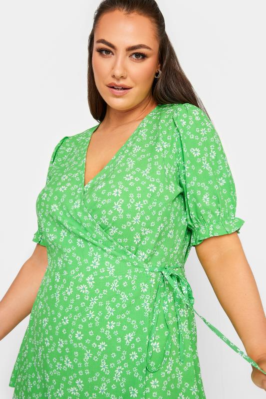 YOURS Plus Size Green Floral Print Wrap Top | Yours Clothing 4