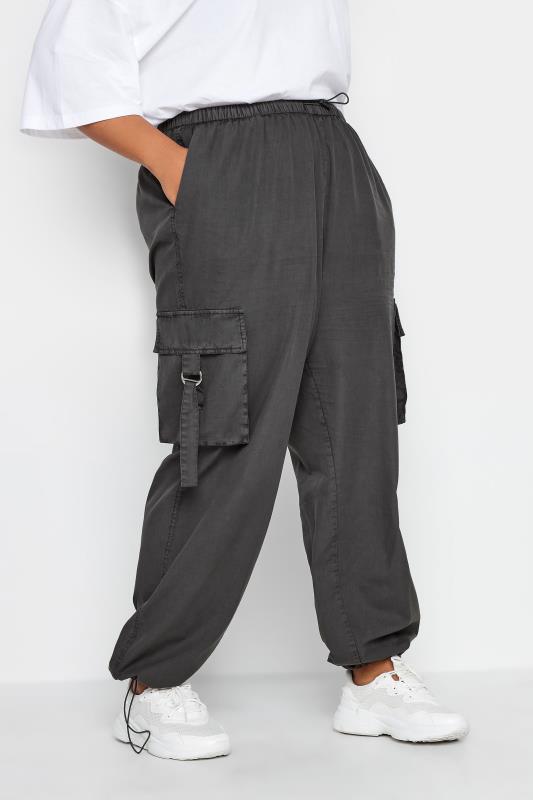 YOURS Plus Size Grey Cargo Parachute Trouser | Yours Clothing 1