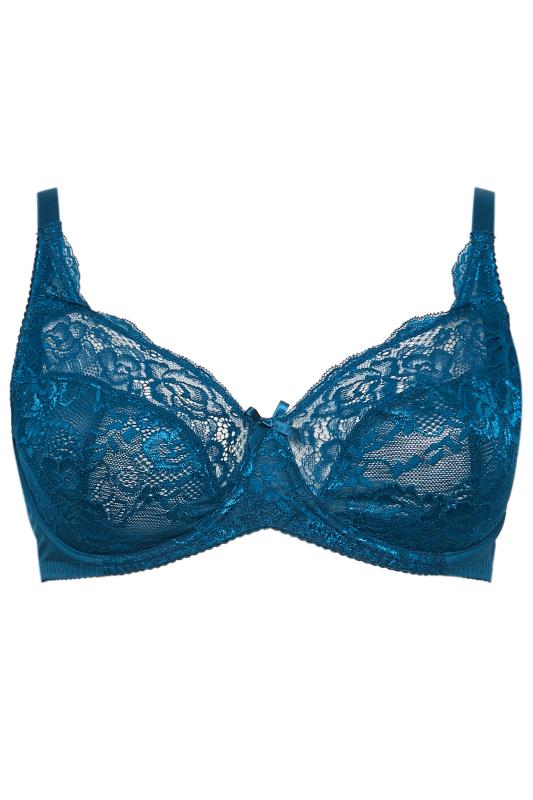 YOURS Plus Size Teal Green Stretch Lace Non-Padded Underwired Balcony Bra | Yours Clothing 5