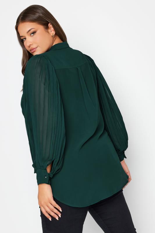 YOURS LONDON Plus Size Dark Green Pleat Sleeve Shirt | Yours Clothing 3