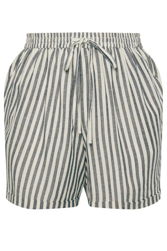YOURS Plus Size Black Stripe Linen Shorts | Yours Clothing 6