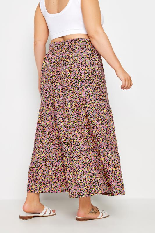 YOURS Plus Size Pink Floral Print Tiered Maxi Skirt | Yours Clothing 3