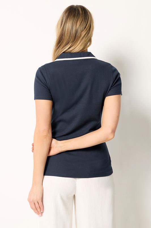 LTS Tall Women's Navy Blue Contrast Collar Polo Top | Long Tall Sally 2