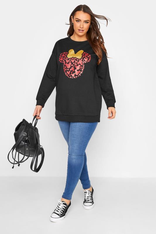 DISNEY Plus Size Black Minnie Mouse Glitter Sweatshirt | Yours Clothing 2