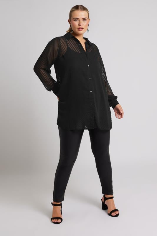 YOURS LONDON Plus Size Black Burnout Chevron Shirt | Yours Clothing  2