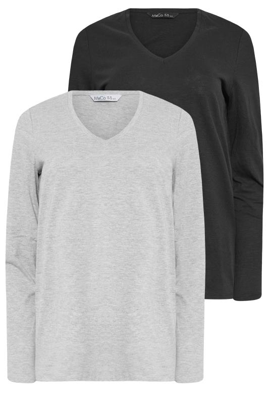 M&Co 2 PACK Grey & Black V-Neck Long Sleeve T-Shirts | M&Co 7