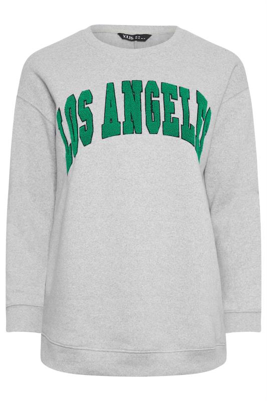 YOURS Plus Size Light Grey 'Los Angeles' Embroidered Slogan Sweatshirt | Yours Clothing 5