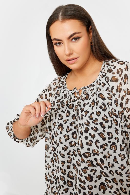 YOURS Plus Size White Leopard Print Tie Neck Blouse | Yours Clothing 4