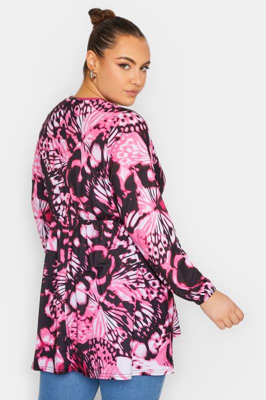 LIMITED COLLECTION Plus Size Black Butterfly Print Wrap Top | Yours Clothing 3