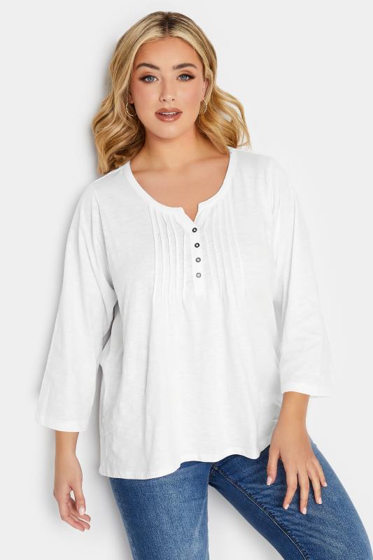 Grande Taille YOURS PETITE Curve White Cotton Henley T-Shirt