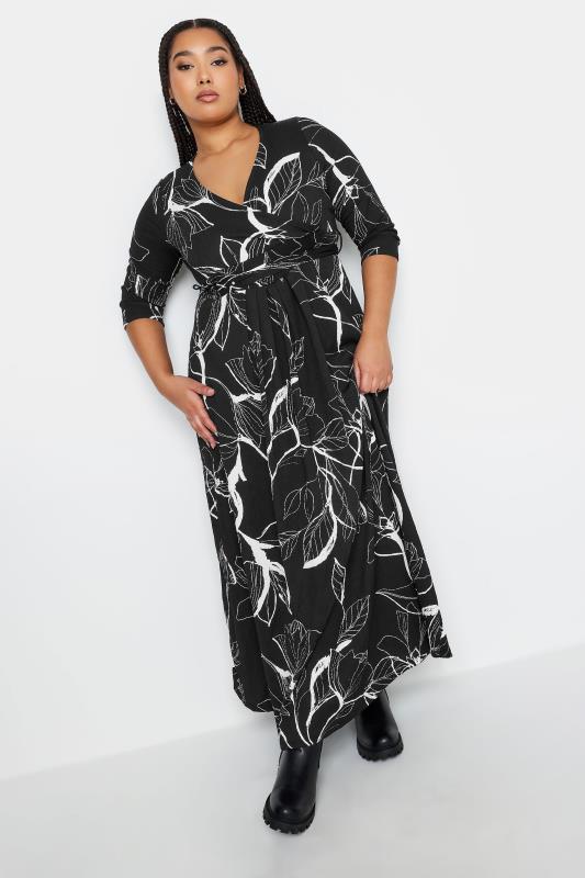 Plus Size  YOURS Curve Black Maxi Floral Print Wrap Dress