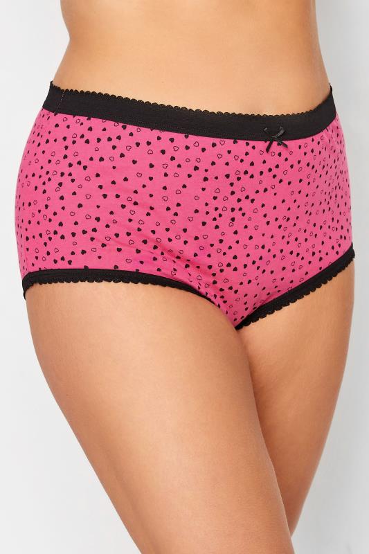 YOURS Plus Size Curve 5 PACK Hot Pink Heart Print Full Briefs | Yours Clothing  2