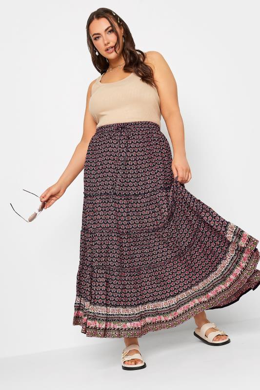 YOURS Plus Size Navy Blue Paisley Print Gypsy Maxi Skirt | Yours Clothing 2