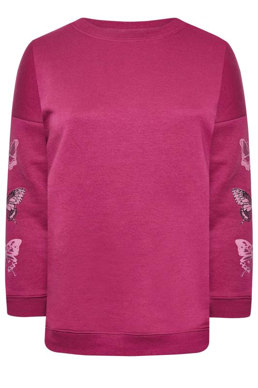 LIMITED COLLECTION Plus Size Pink Butterfly Sleeve Soft Touch Sweatshirt | Yours Clothing 7
