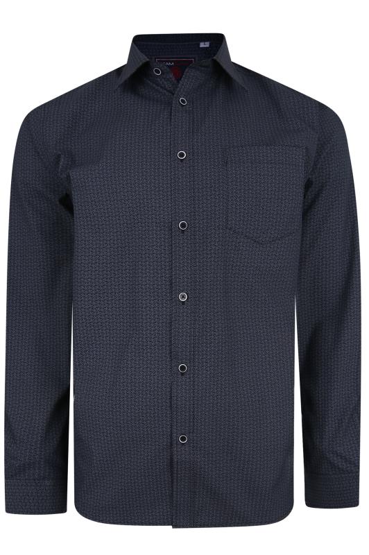 Grande Taille KAM Charcoal Grey Patterned Long Sleeve Shirt