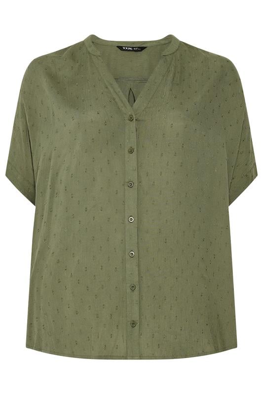 YOURS Plus Size Green Dobby Notch Neck Blouse | Yours Clothing 5
