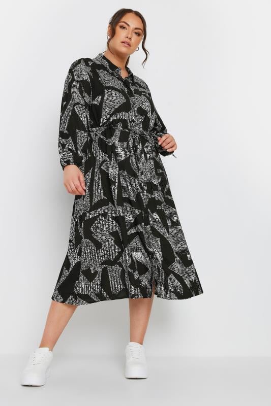 YOURS Plus Size Black Abstract Print Shirt Dress | Yours Clothing 1