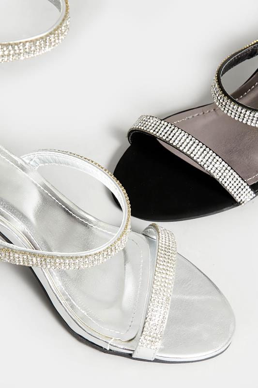 PixieGirl Black Diamante Multi Strap Heels In Standard D Fit | PixieGirl 6