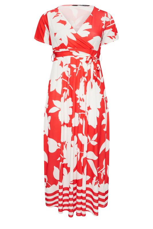 YOURS Curve Plus Size Red Floral Midaxi Wrap Dress | Yours Clothing  6