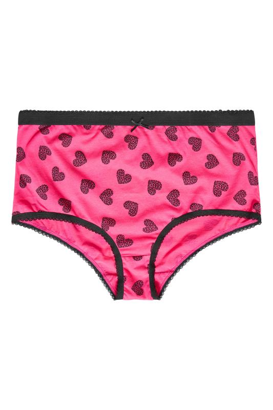 5 PACK Curve Black & Pink Animal Heart Print High Waisted Full Briefs 3