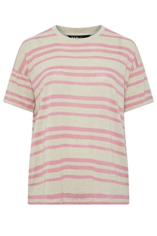 YOURS Plus Size Women's Pink Striped Knitted Boxy T-Shirt | Yours Clothing 5