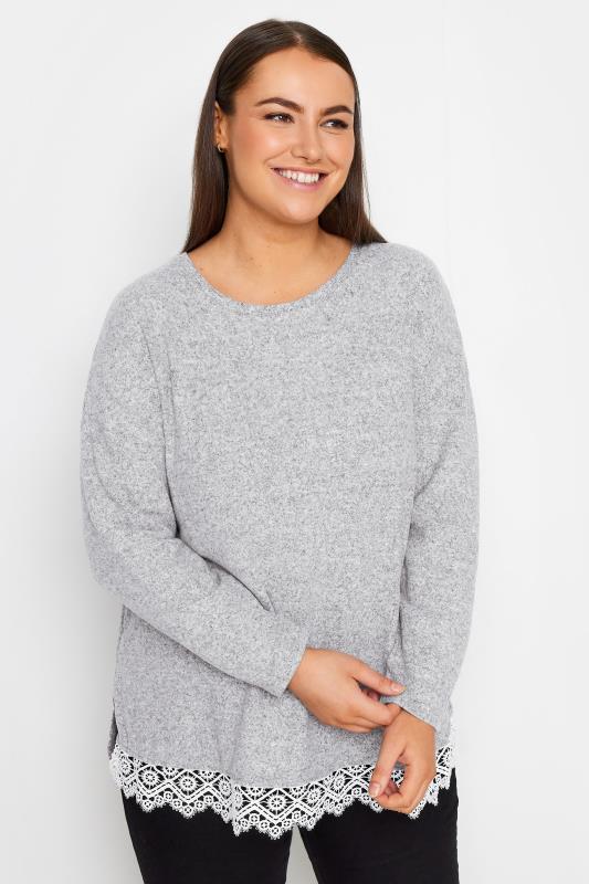 Soft Touch Grey Lace Hem Top  1