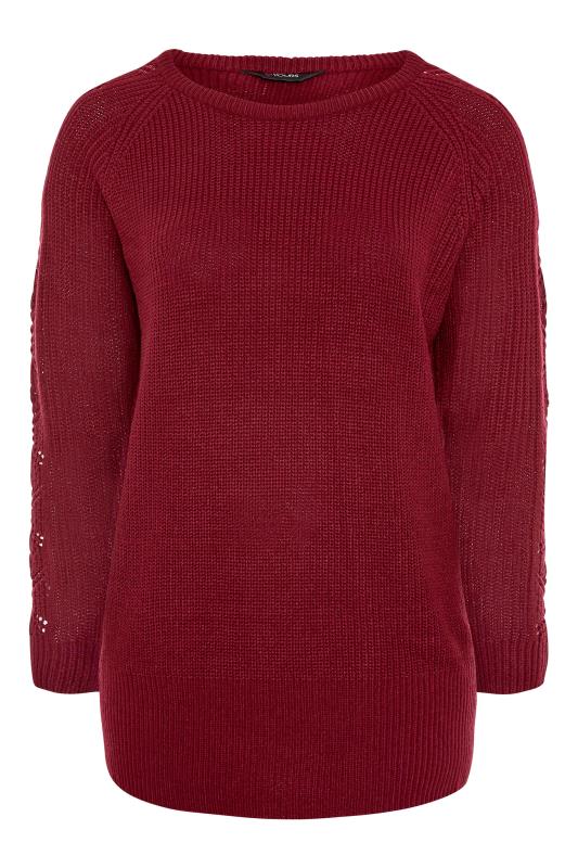Plus Size Red Pointelle Sleeve Knitted Jumper | Yours Clothing