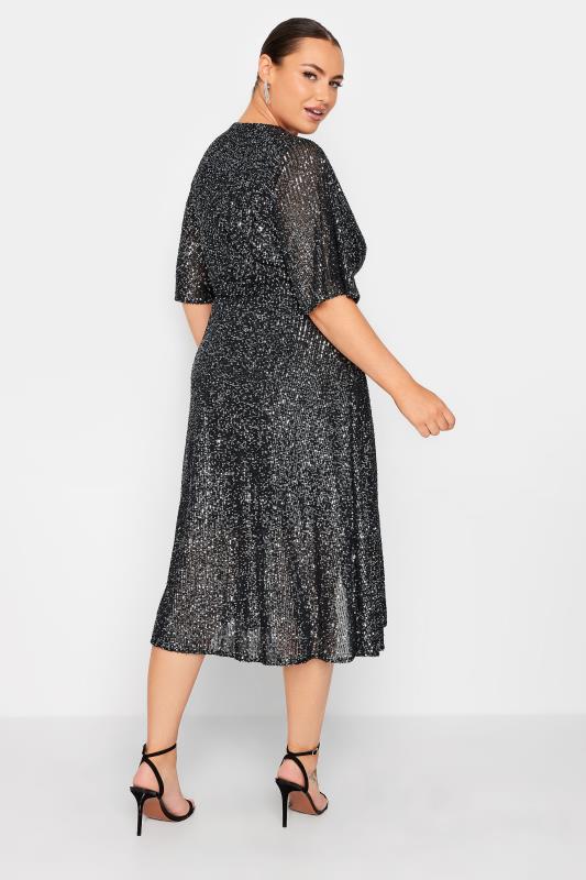 YOURS LONDON Plus Size Silver Sequin Embellished Double Wrap Dress | Yours Clothing 4