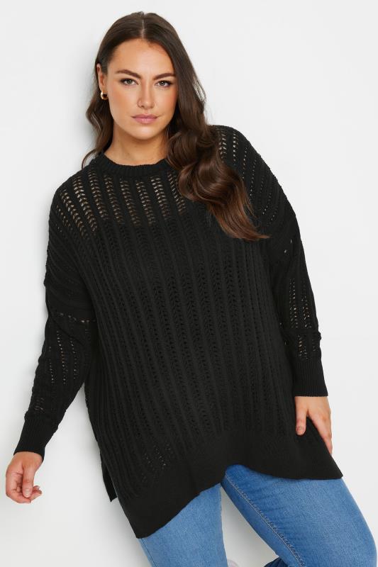 YOURS Plus Size Black Crochet Jumper | Yours Clothing 4