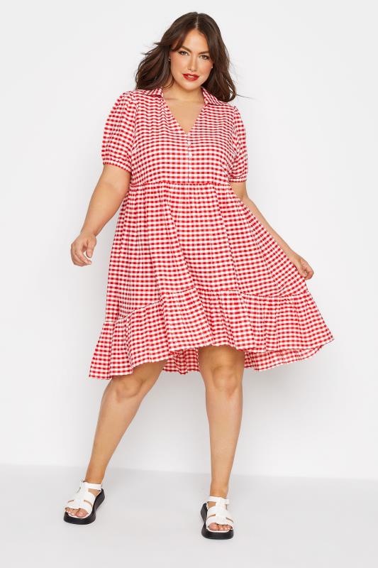 Plus Size  LIMITED COLLECTION Curve Red Gingham Dipped Hem Smock Dress