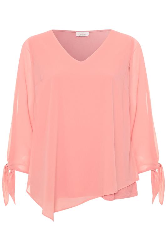YOURS LONDON Plus Size Pink Chiffon Tie Sleeve Blouse | Yours Clothing 5