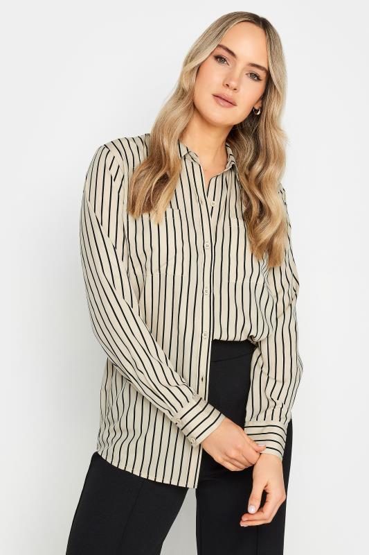  LTS Tall Beige Brown Stripe Longline Shirt
